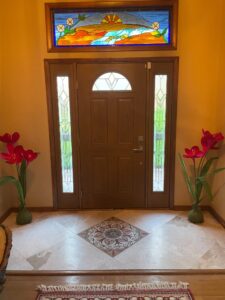 Arabesque marble mosaic floor at an entrance
