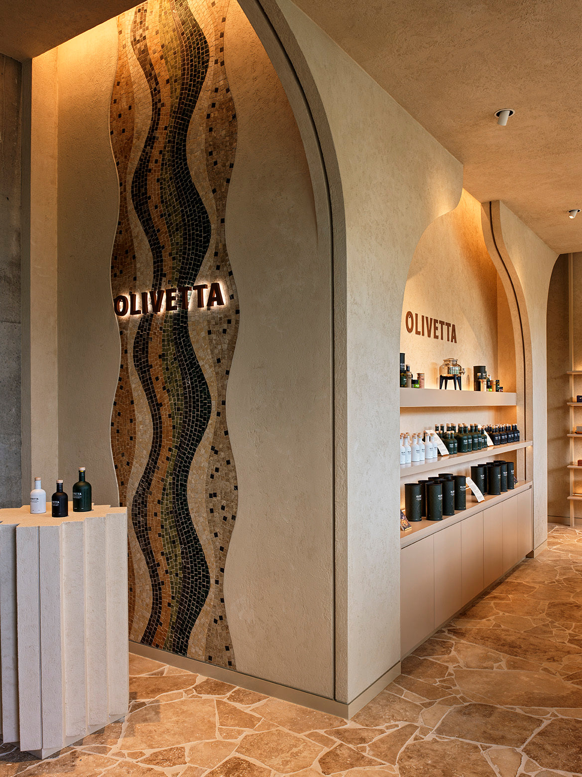 Modern abstract wave mosaic in a boutique
